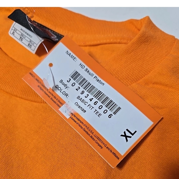 NWT Harley-Davidson Orange Short Sleeve Tee Skull Design - Picture 2 of 9